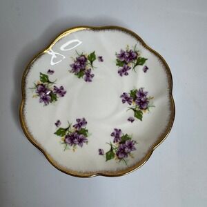 Salisbury Bone China England Saucer Plate Purple Violets Gold Trim Scalloped